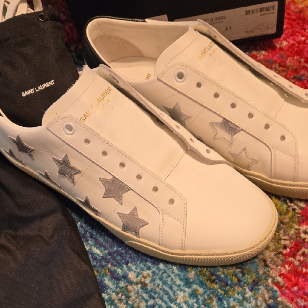 Saint Laurent White Sneakers with Metallic Stars